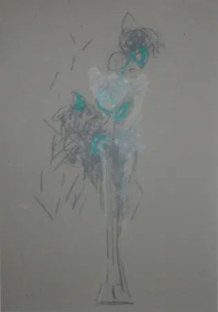 Litografía Hernandez Pijuan - Bouquet sur carton