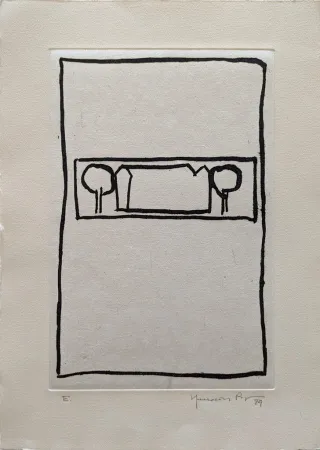 Aguatinta Hernandez Pijuan - Casa con árboles