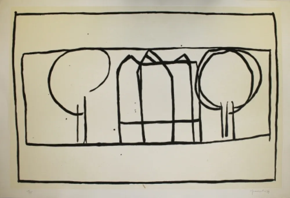 Aguatinta Hernandez Pijuan - Cases i arbres 2