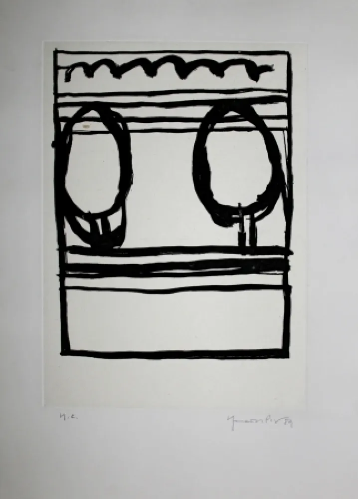 Aguatinta Hernandez Pijuan - Dos arbres i núvol