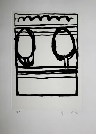 Aguatinta Hernandez Pijuan - Dos arbres i núvol