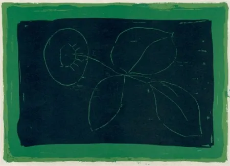 Litografía Hernandez Pijuan - Flor sobre negre / Flower on Black