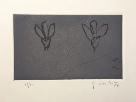 Grabado Hernandez Pijuan - Flores sobre gris