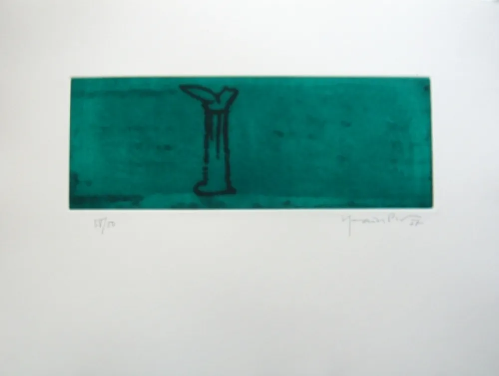 Aguatinta Hernandez Pijuan - Gerro i flor sobre verd