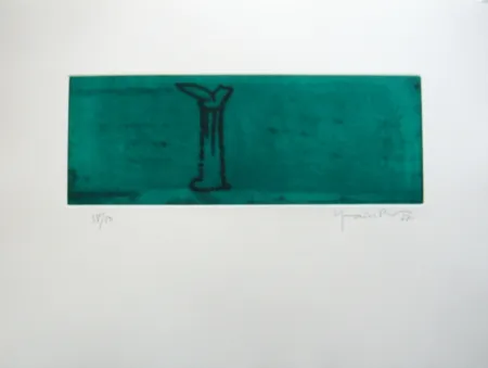 Aguatinta Hernandez Pijuan - Gerro i flor sobre verd