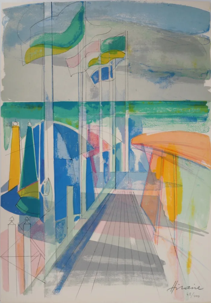 Litografía Hilaire - Cavalier entrant dans la forêt