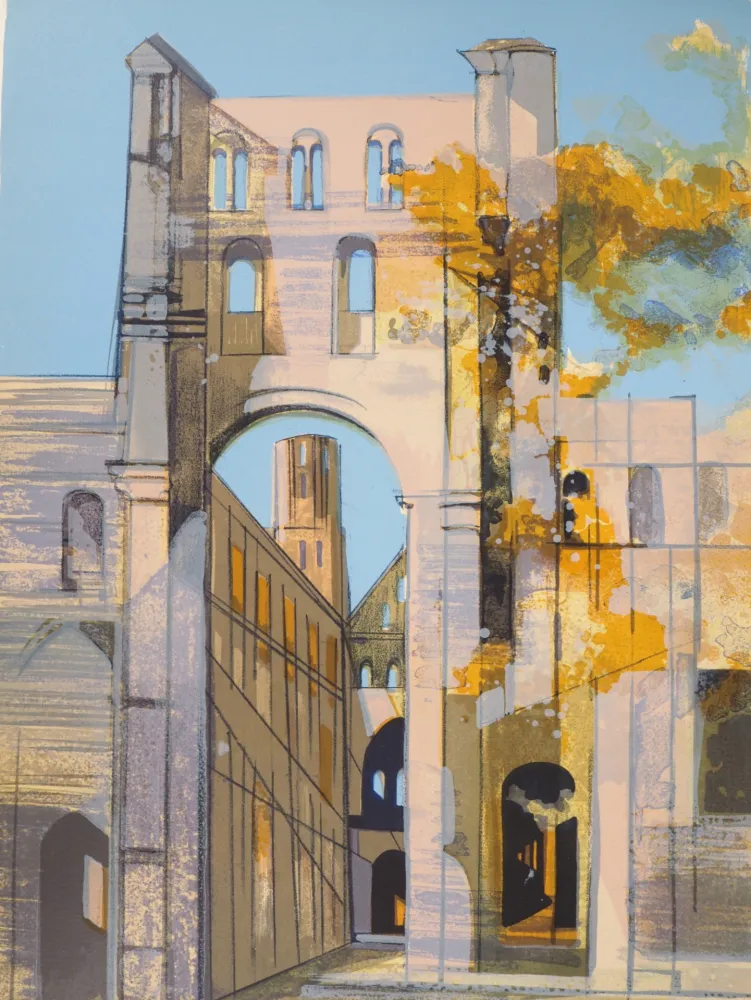 Litografía Hilaire - Normandie, l'Abbaye de Jumièges