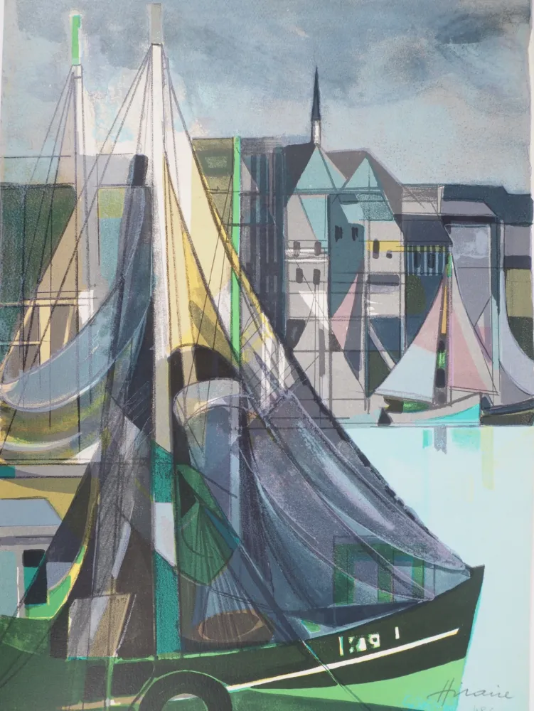 Litografía Hilaire - Normandie, Voiliers à Honfleur