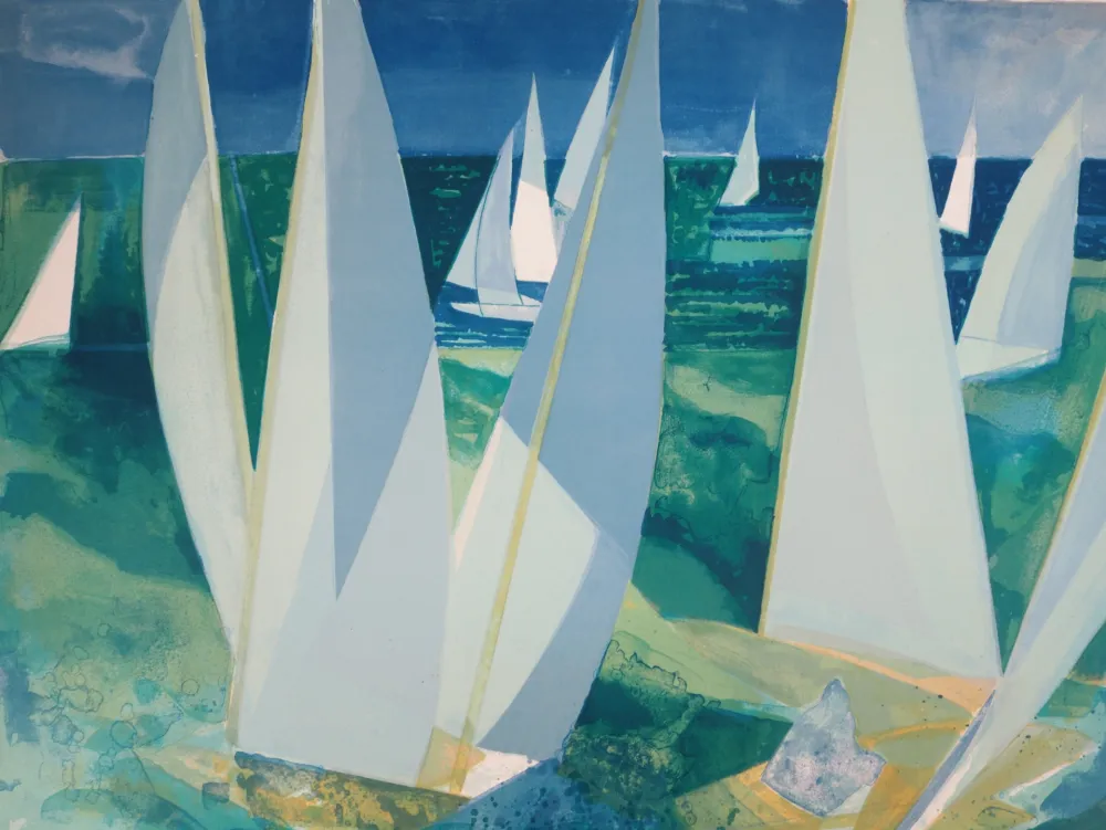 Litografía Hilaire - Normandie, Voiliers de plaisance