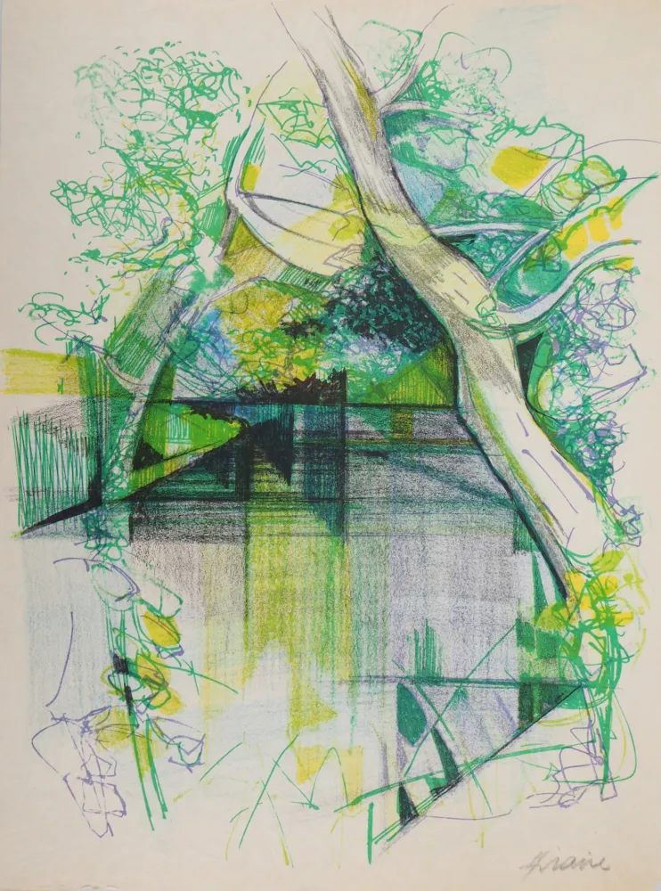 Litografía Hilaire - Printemps en Alsace (la Moder près de Haguenau)