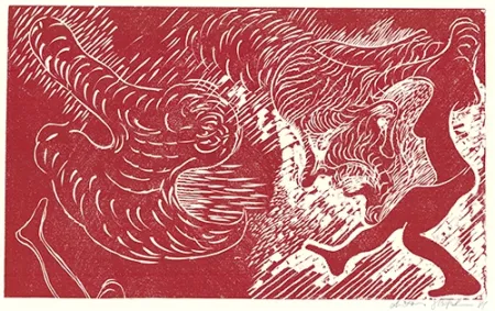 Linograbado Höckelmann - Surferin (Rot)