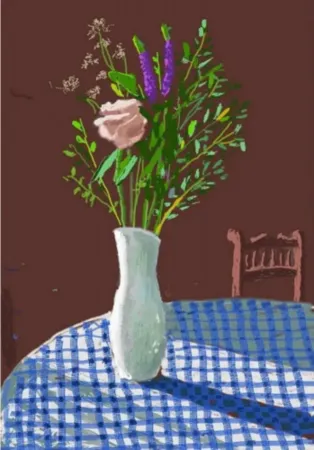 Múltiple Hockney - 4th February 2021, Flowers in a White Vase with Chair