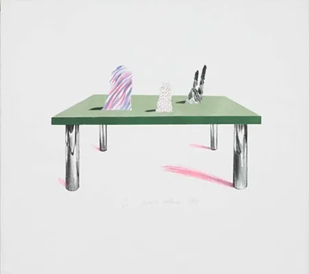 Litografía Hockney - Glass Table with Objects