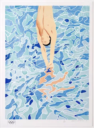 Litografía Hockney - Munich Olympics, Swimmer