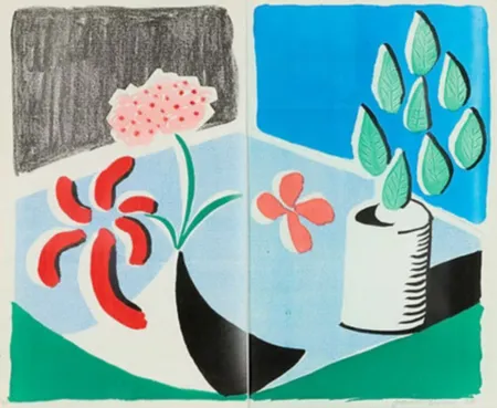 Múltiple Hockney - Red Flowers and Green Leaves, Separate, May