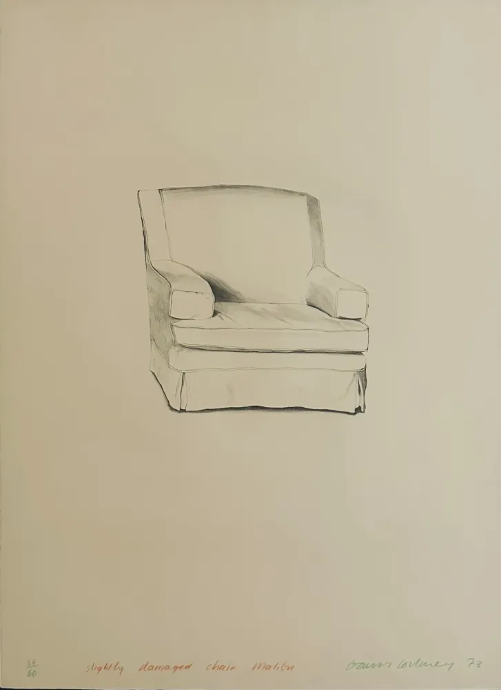 Litografía Hockney - Slightly damaged chair, Malibu