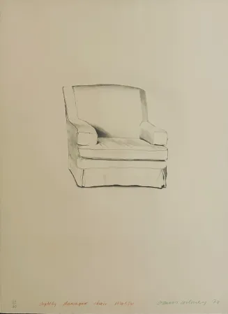 Litografía Hockney - Slightly damaged chair, Malibu