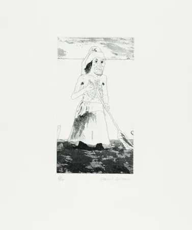 Grabado Hockney - The enchantress in her garden(1969)