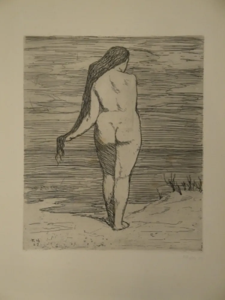 Aguafuerte Hofer - Stehendes Weib am Meer