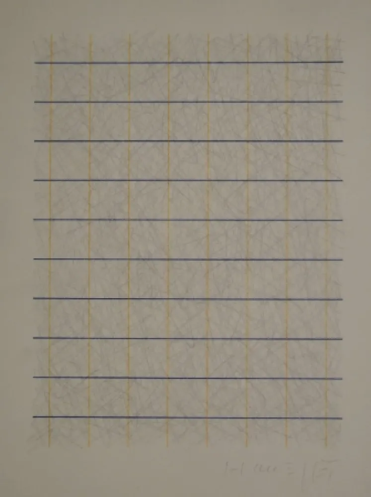 Sin Técnico Honegger - Zeichnung in Bleistift und Rapidograph in Blau und Orange.