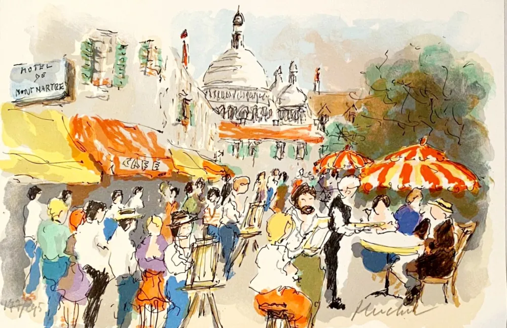 Litografía Huchet - Montmartre: Place du Tertre et Sacré-Cœur,
