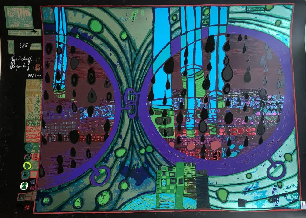 Serigrafía Hundertwasser - A RAINY DAY ON THE REGENTAG