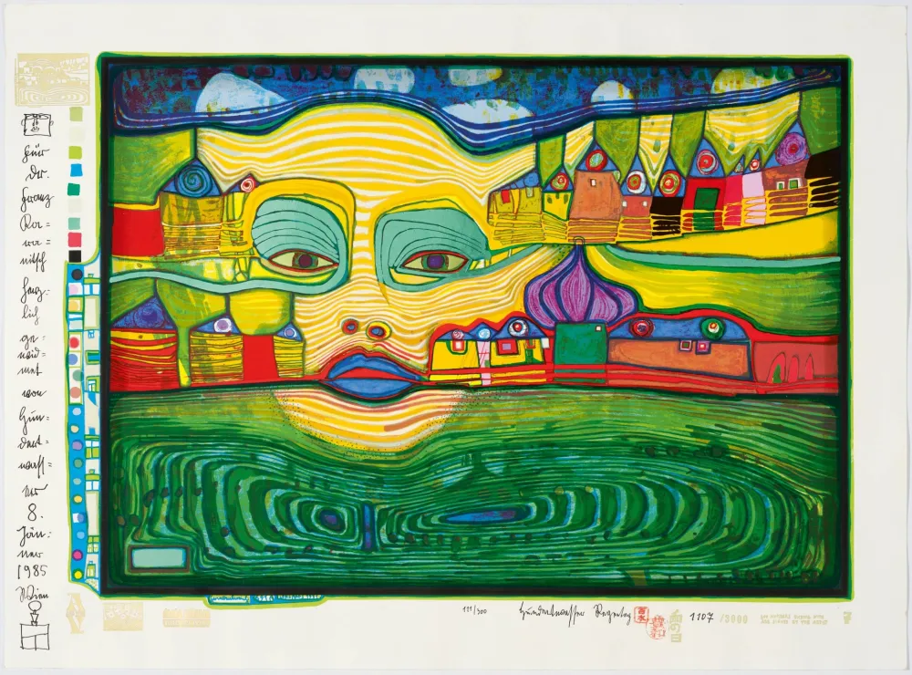 Serigrafía Hundertwasser - Irinaland über dem Balkan