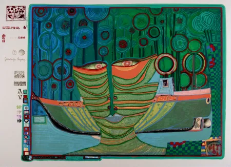 Serigrafía Hundertwasser - Kolumbus Regentag in Indien, Plate 6, 1970-72
