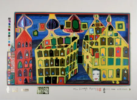 Serigrafía Hundertwasser - Mit der Liebe warten tut weh, wenn die Liebe woanders ist, Plate 3, 1970-72