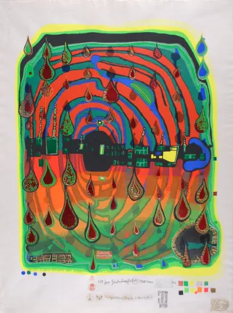 Serigrafía Hundertwasser - Sad not so sad is rainshine from Rainday on a rany day