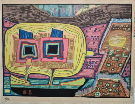 Múltiple Hundertwasser - Two Trees on the Ship Regentag (Portfolio Midori No Namida)