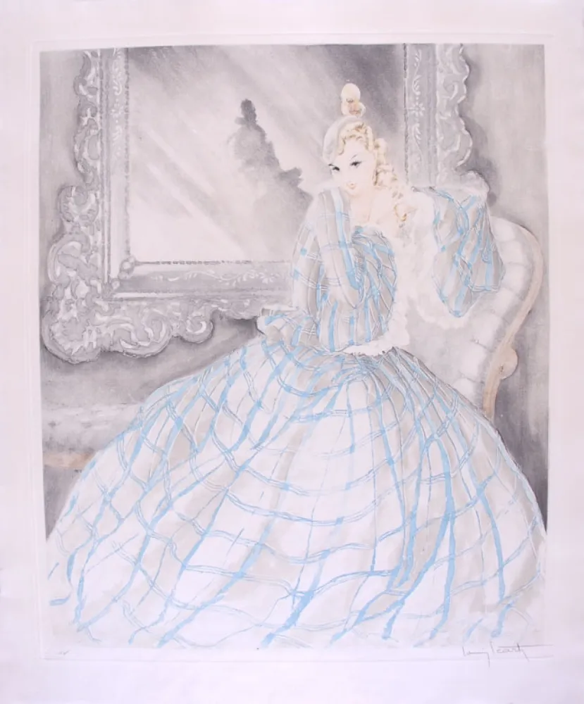Aguafuerte Icart - Girl in Crinoline - Miroir de Venise