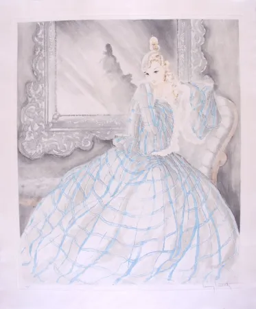 Aguafuerte Icart - Girl in Crinoline - Miroir de Venise