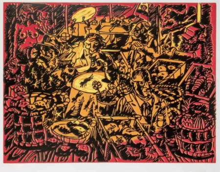 Linograbado Immendorff - Cafe de Flore I