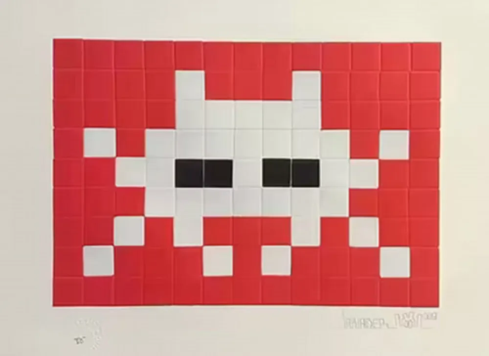Serigrafía Invader - Invasion White (with Red and Black)