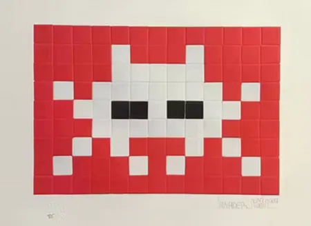 Serigrafía Invader - Invasion White (with Red and Black)