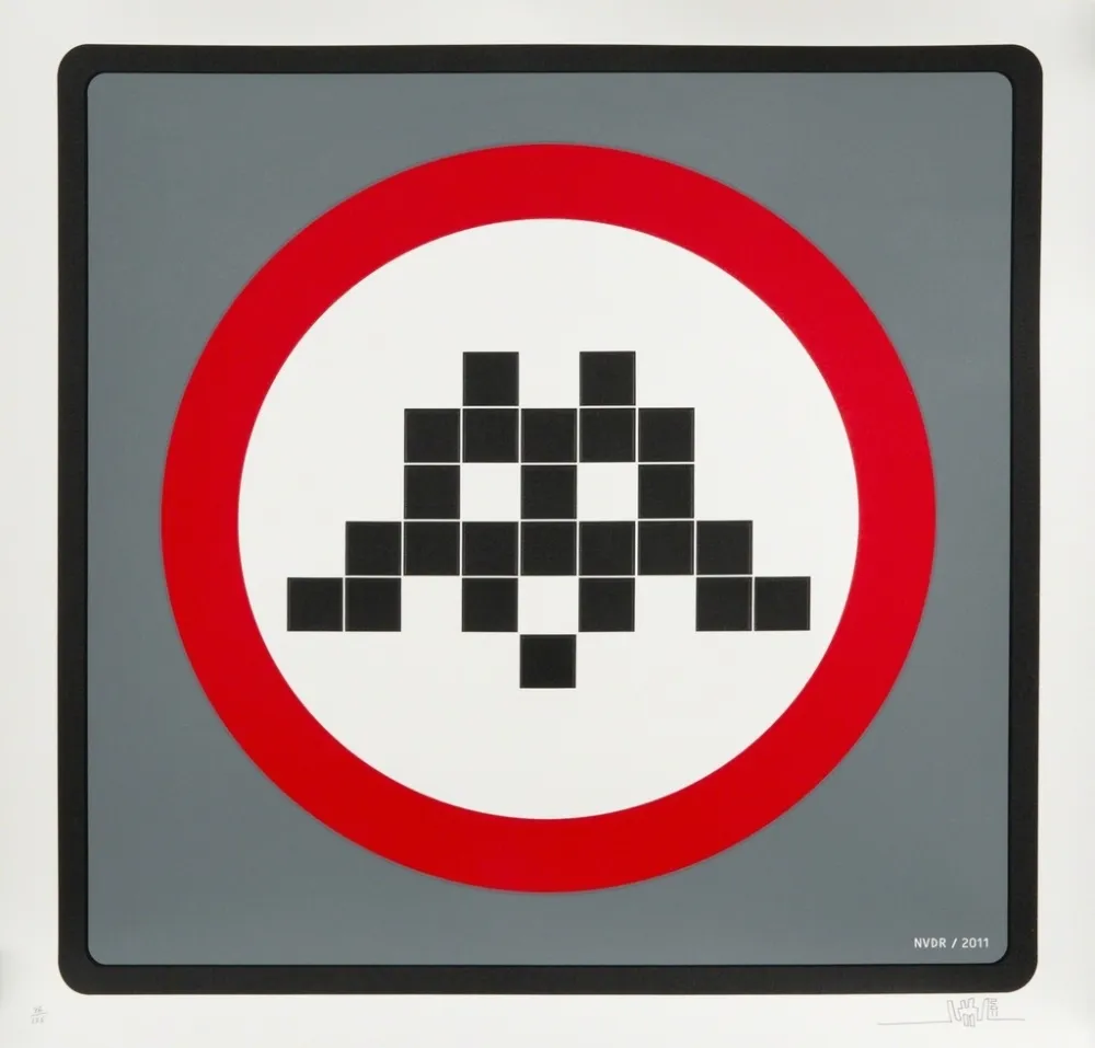 Serigrafía Invader - Warning (Grey)