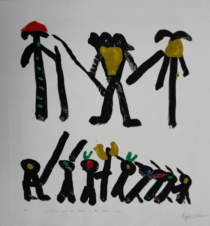 Litografía Ionesco - L'homme avec deux femmes et leurs enfants