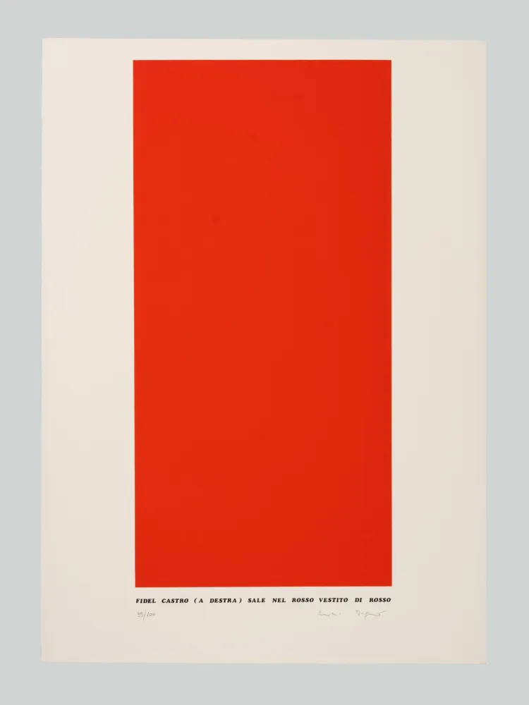 Serigrafía Isgrò - Fidel Castro (a destra) sale nel rosso vestito di rosso