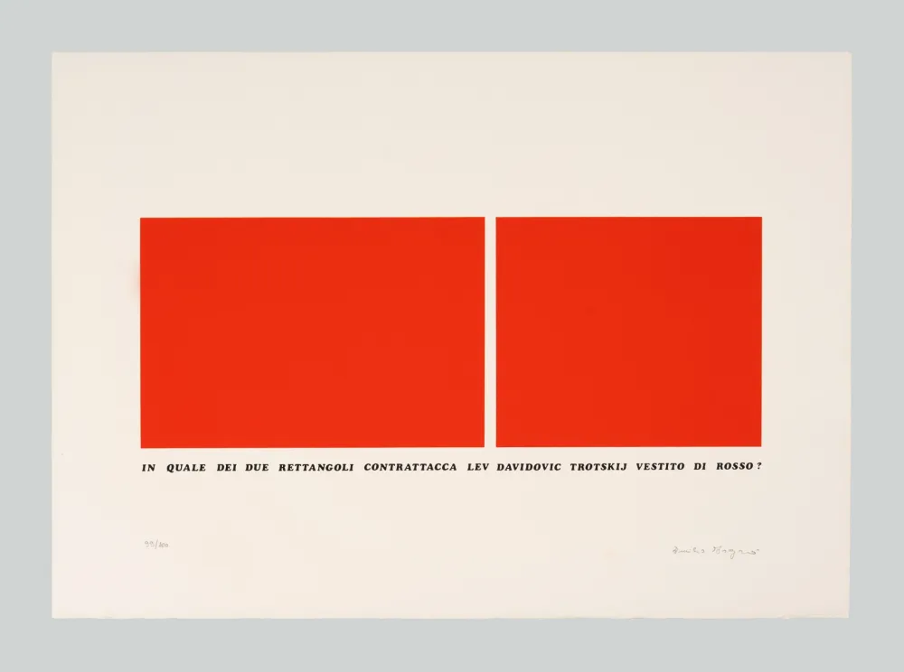 Serigrafía Isgro - In quale dei due rettangoli contrattacca Led Dadidovic Trotskji vestito di rosso?