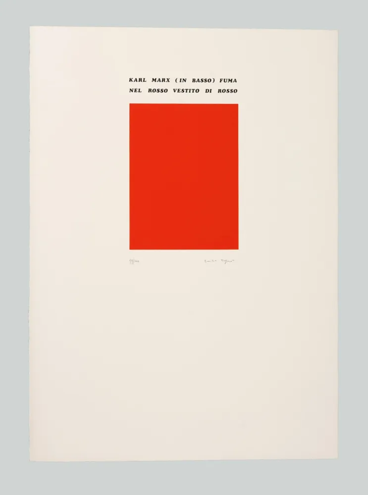 Serigrafía Isgro - Karl Marx (in basso) fuma nel rosso vestito di rosso