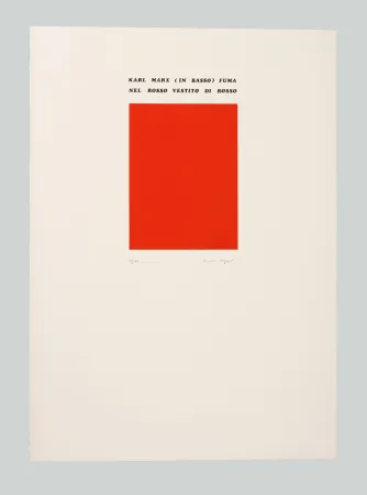 Serigrafía Isgro - Karl Marx (in basso) fuma nel rosso vestito di rosso