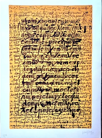Litografía Isou -  Lettrist composition, Handsigned amd Dated  Lithograph,  1989