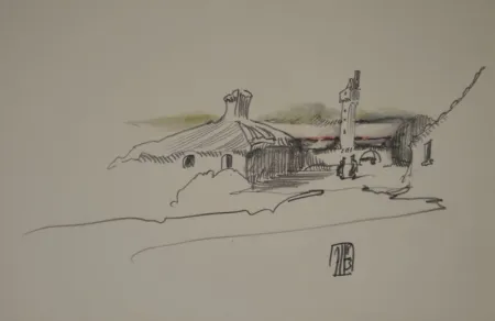 Sin Técnico Janssen - (Nordische Landschaft mit Gebäuden, Turm und zwei Personen)