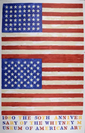 Litografía Johns - Double Flags, The 50th Anniversary of the Whitney Museum of American Art, 1979-1980