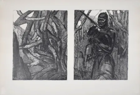 Litografía Jouve - Homme et animal