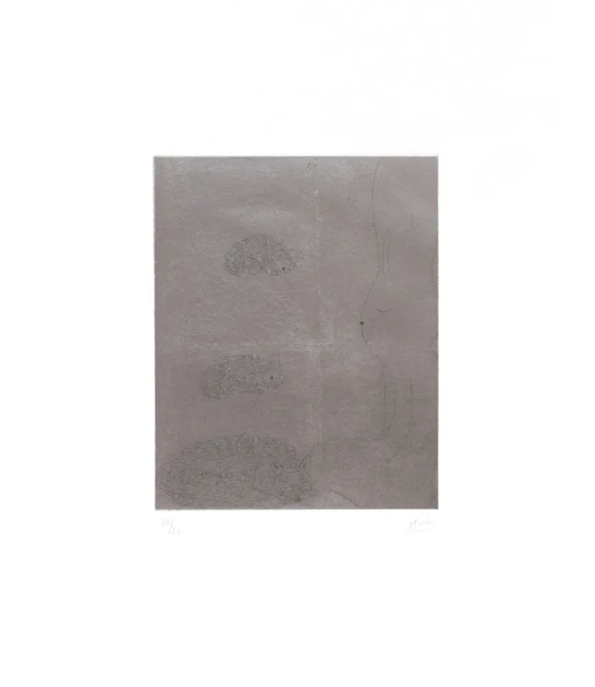 Grabado Kaga - Four sleepers with cats and fox