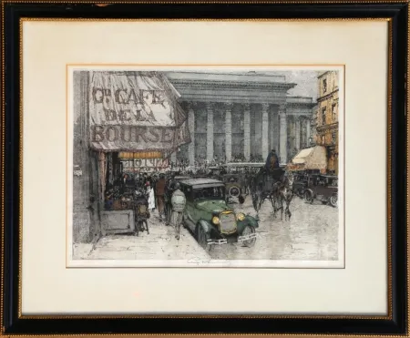Grabado Kasimir - Cafe Bourse, Paris