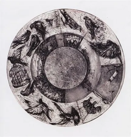 Litografía Kentridge - Music Box Tondo