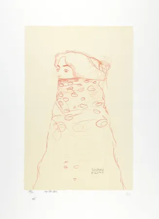Litografía Klimt - La femme à l'écharpe, 1910 | Woman with Scarf, 1910 (Dame im Dreiviertelprofil nach links, den Mund und einen Teil der Frisur durch Umhang verdeckt)